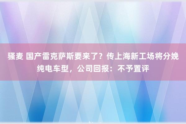 骚麦 国产雷克萨斯要来了？传上海新工场将分娩纯电车型，公司回报：不予置评