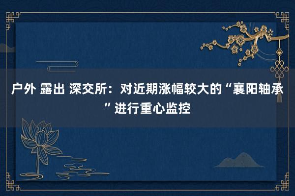 户外 露出 深交所：对近期涨幅较大的“襄阳轴承”进行重心监控