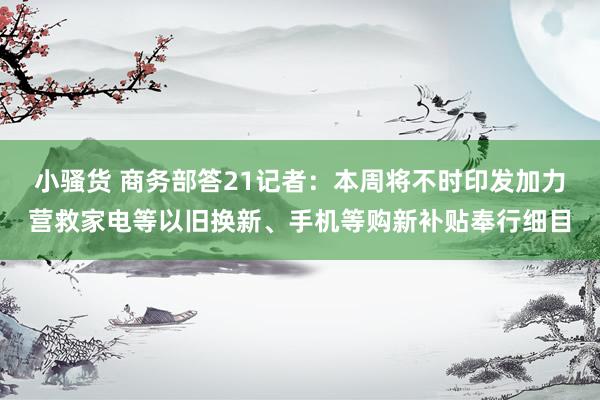 小骚货 商务部答21记者：本周将不时印发加力营救家电等以旧换新、手机等购新补贴奉行细目