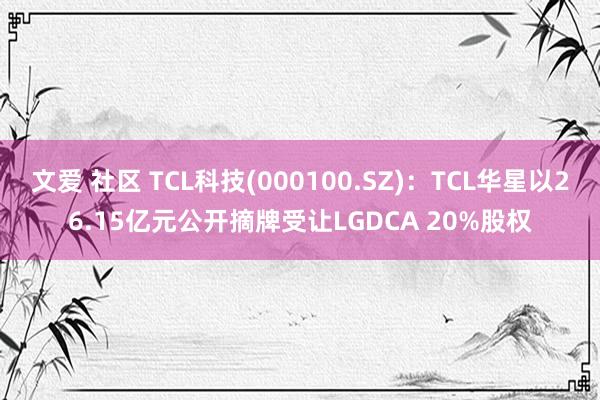 文爱 社区 TCL科技(000100.SZ)：TCL华星以26.15亿元公开摘牌受让LGDCA 20%股权