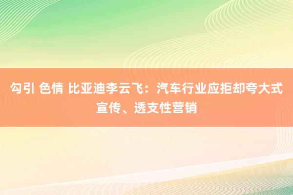勾引 色情 比亚迪李云飞：汽车行业应拒却夸大式宣传、透支性营销