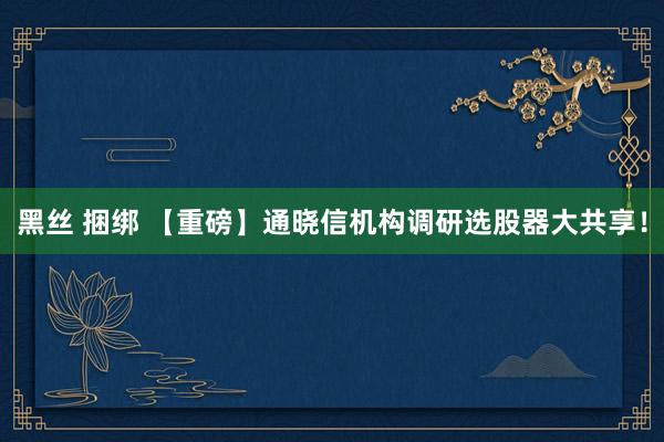 黑丝 捆绑 【重磅】通晓信机构调研选股器大共享！