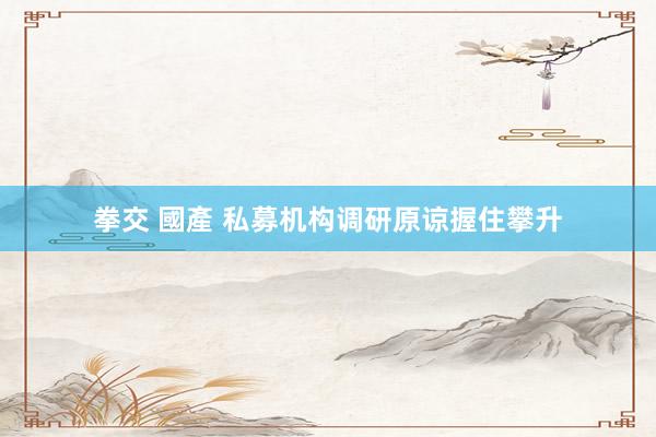 拳交 國產 私募机构调研原谅握住攀升